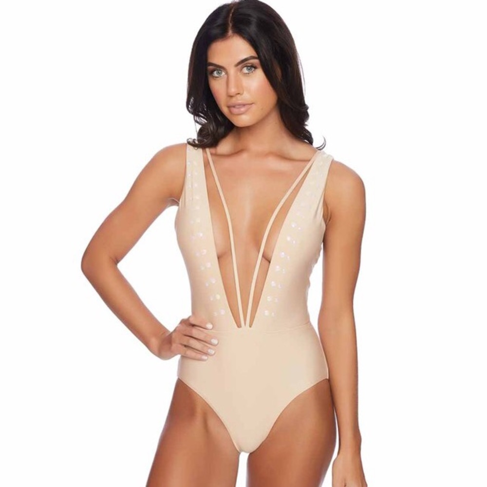 Reef Kaleidoscope One Piece Sz L Nude NWOT Plunge